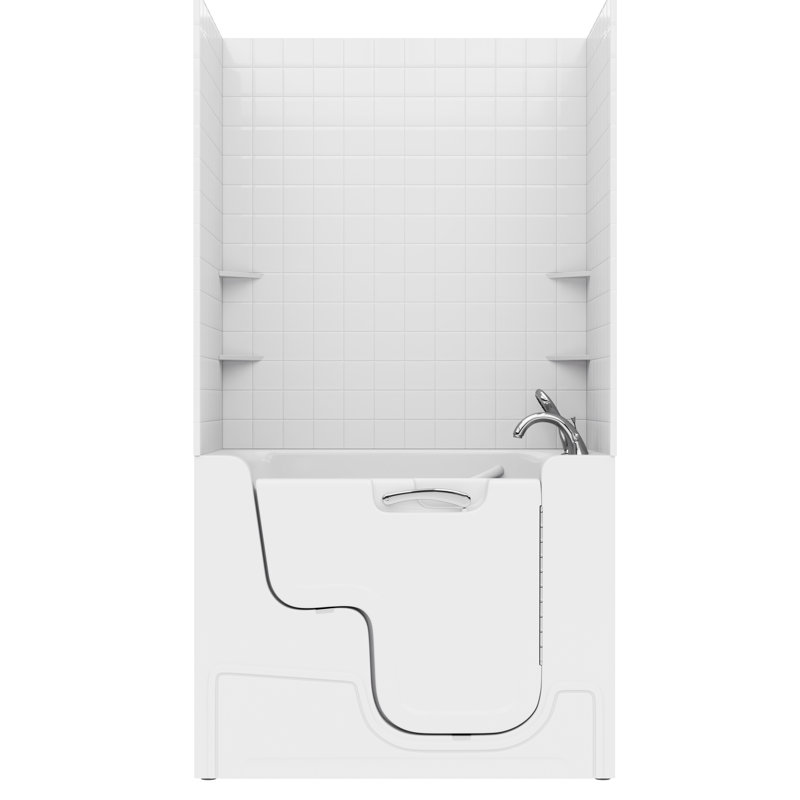 Baignoire à jets d'air à drain à droite de 29 po x 53 po en blanc avec ensemble de carreaux de douche 4 po., Droite