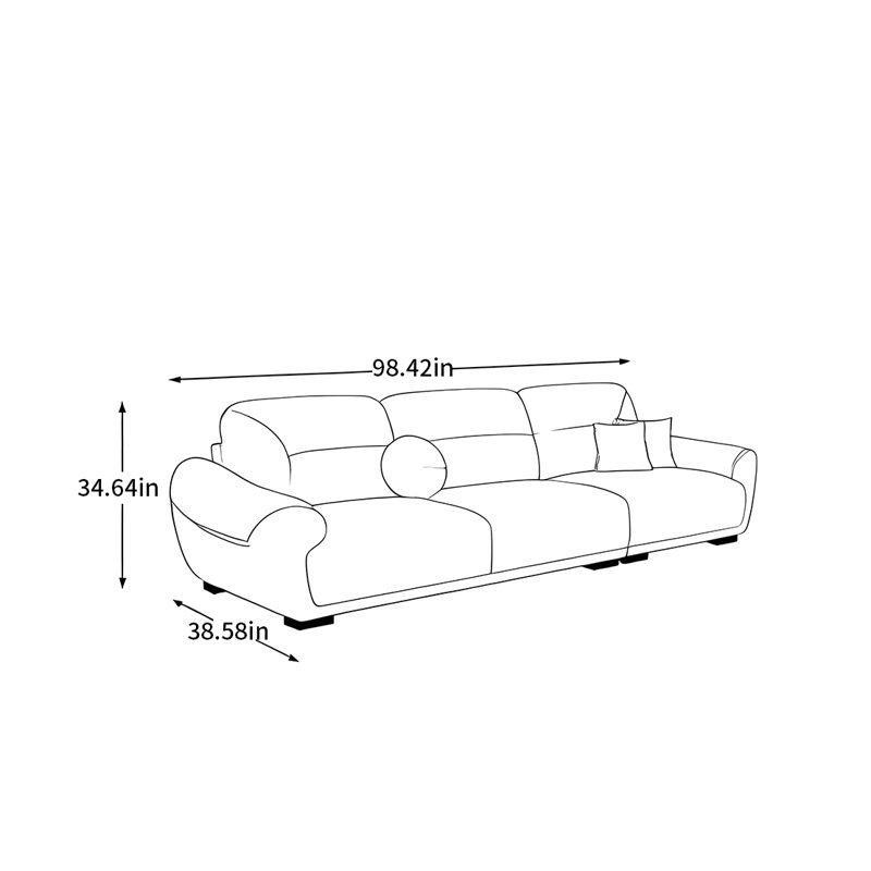 Canapé italien de style italien, H 34,64 po x l 98,42 po x P 38,58 po