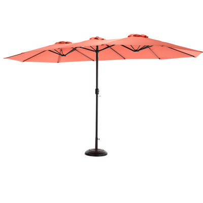 Large 14.8 Ft Double Sided Outdoor Umbrella - Orange. 100% Canopy, Robust Sunshading. Ideal For Backyard, Poolside, Lawn And Garden Stable Sunshade. Great