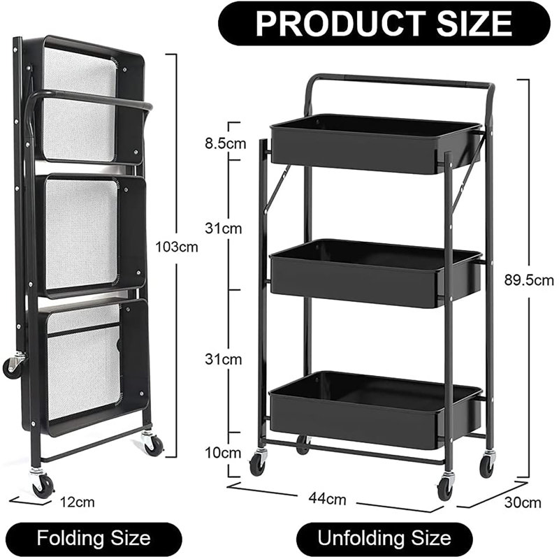 Longino 89.5cm H x 44cm W Utility Cart with Wheels, Black
