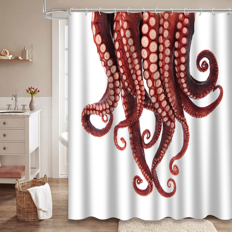 Rideau de douche avec 12 crochets Red Tentacles, L 72 po x l 72 po