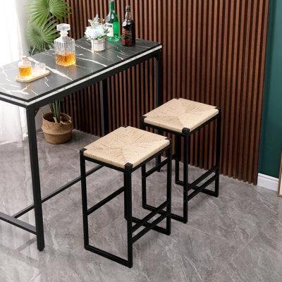 Set Of 2 Backless Bar Stools For Kitchen Counter Paper Rope Woven Dining Chairs For Home & Kitchen (Paper Rope Backless)