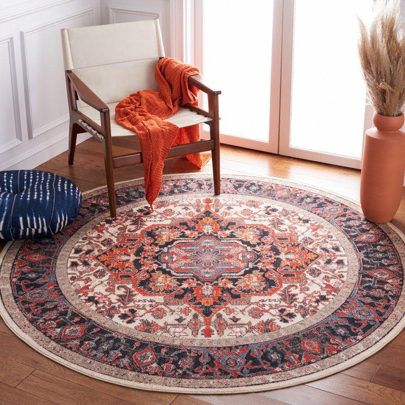 Tapis oriental ivoire / rouge Chesnut, Rond 6 pi 7 po