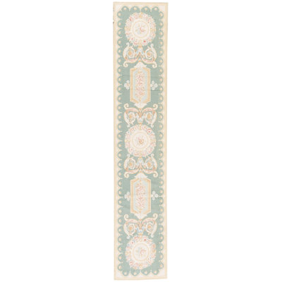 Hand-Knotted High-Quality Beige and Green Runner
