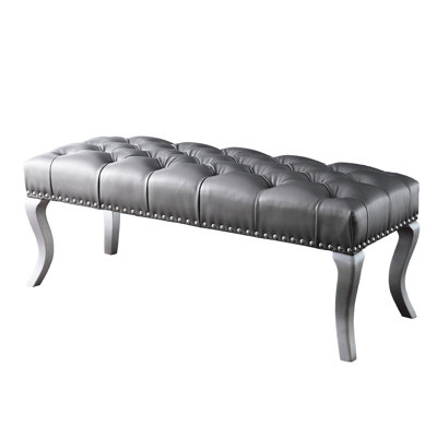 Champagne Colored Upholstered Bench With And Nailhead Trim Details, 48"W X 18"L 18"H, Enhances Style Hued Detail Trim, Adds Class To