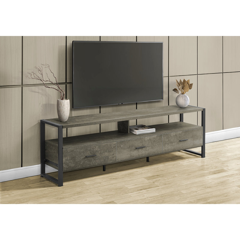 Tv Stand, 72 Inch, Media Entertainment Center, Storage Drawers, Dark Bronze Laminate, Black Metal, Contemporary, Modern, Gray