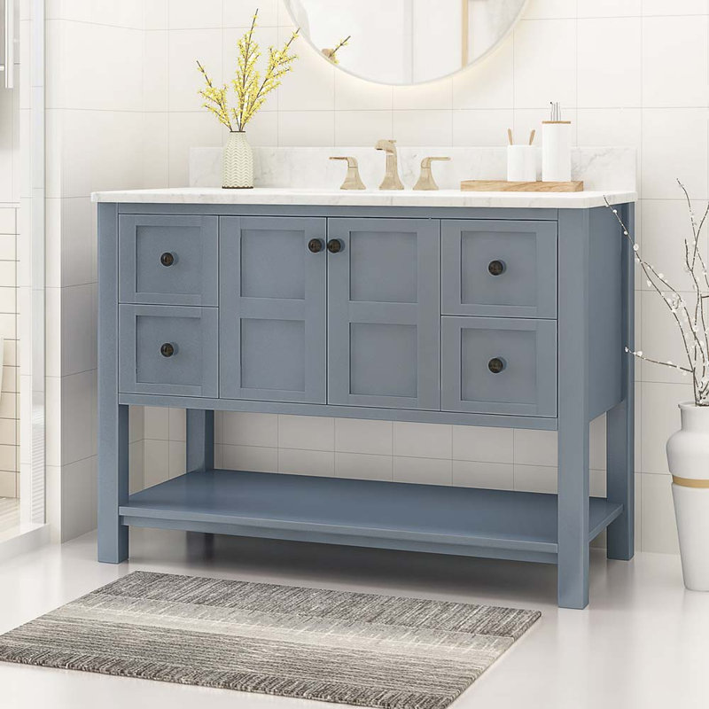 Meuble-lavabo simple 49 po avec plateau en marbre Valena, Gris