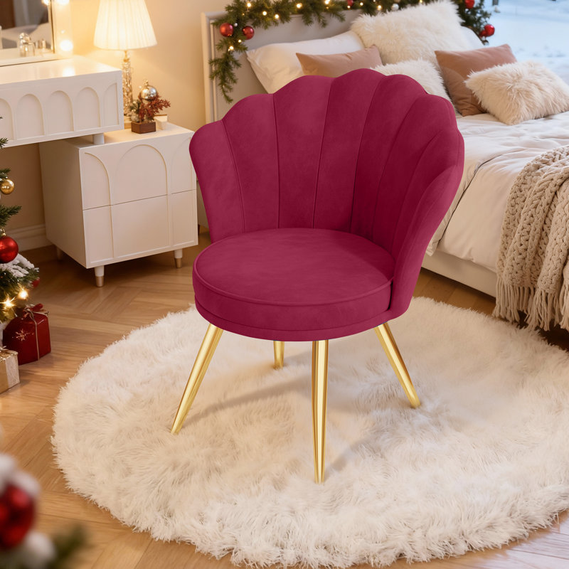 66cm Wide Velvet Barrel Chair Accent Chair with Gold Legs Upholstered Armchair with Padded Seat & Back – Modern Comfy Vanity Chair for Bedroom, Living Room, Makeup Room