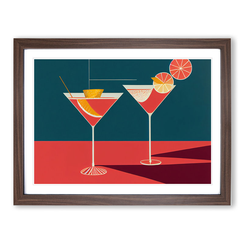 Retro Cocktail Vol.1 1 Piece Single Picture Frame Painting, 25cm H x 34cm W x 2cm D, Walnut Framed