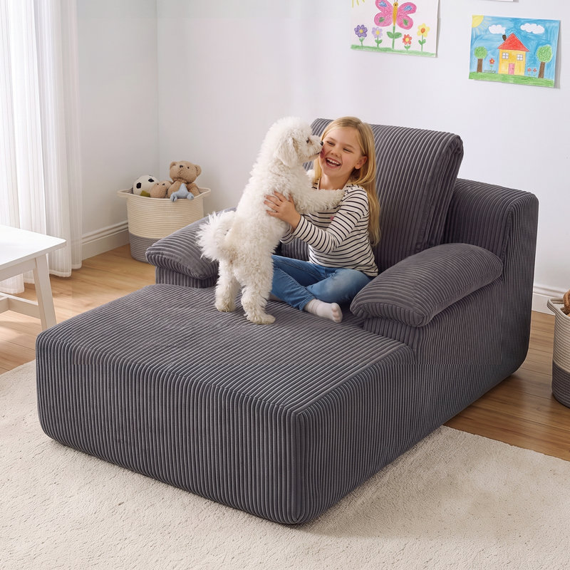 Canapé pour enfants en gris avec accoudoirs et couverture convertible, Gris
