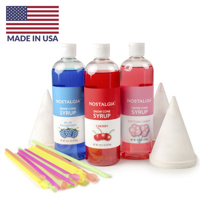 Nostalgia Premium 16-ounce Snow Cone Syrups, Cups And Spoon-straws Party Kit