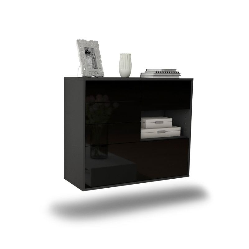 Shevlin 92cm Sideboard, High Gloss Black, Black
