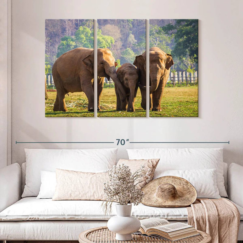Famille d'éléphants Brampt, H 32 po x l 50 po