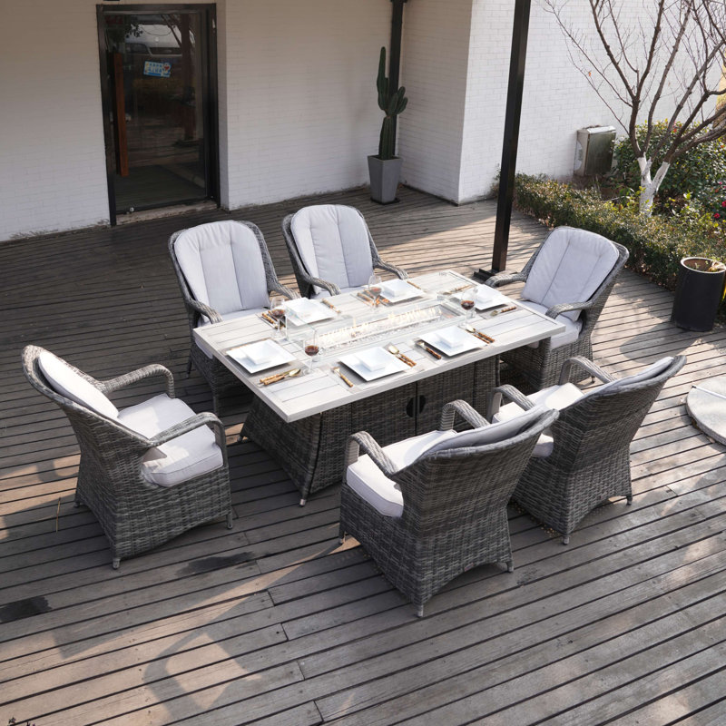 6 - Person Patio Conversation Set with Cushions, Gray, Gray