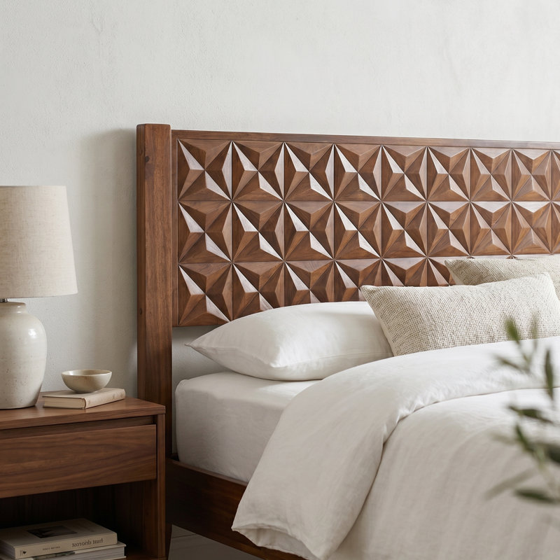 Queen Size Bed Frame with Headboard & Footboard, Solid Wood Platform Bed with Metal Legs, 12 Reinforced Slatted Base, Noise-Free & Anti-Slip, No Box Spring Needed, Walnut Finish
