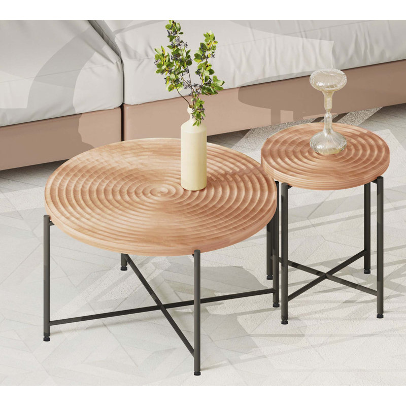 2-Piece Coffee and End Table Set, Natural Wood/Brown, Black