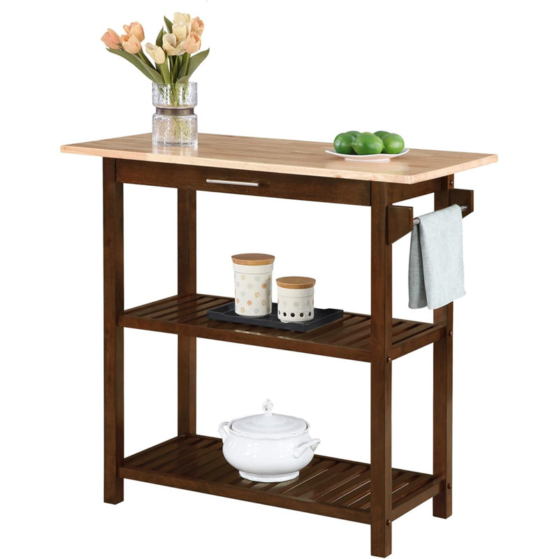 3-Tier Butcher Block Kitchen Island Cart With Drawer - 40" Modern Prep Station For Cooking, Serving & Storage, Espresso