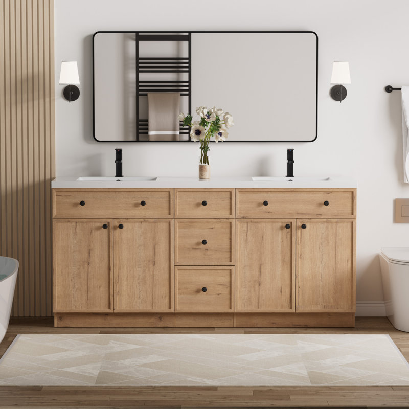 Ensemble de meuble-lavabo double 72 po Jadaya, Chêne, 72"