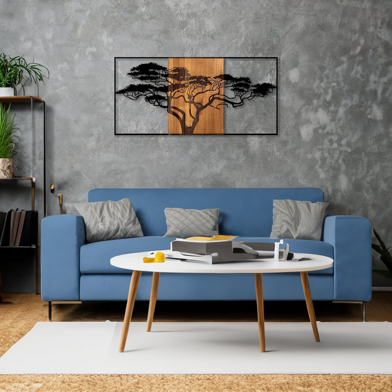 Stylish Decorative Wooden Wall Accessory, Black & Walnut, 57.9 x 1.2 x 27.6 inches | 50% Real Wood (Thickness: 1.2 inches) & 50% Metal (Thickness: 0.06 inches) | Unique Design, Perfect for Modern Home Decor