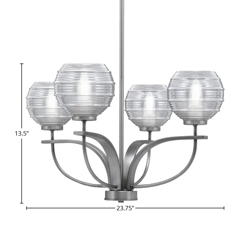 Lustre 4 lumières verticales en verre nervuré Unia Unia, Graphite, Clair