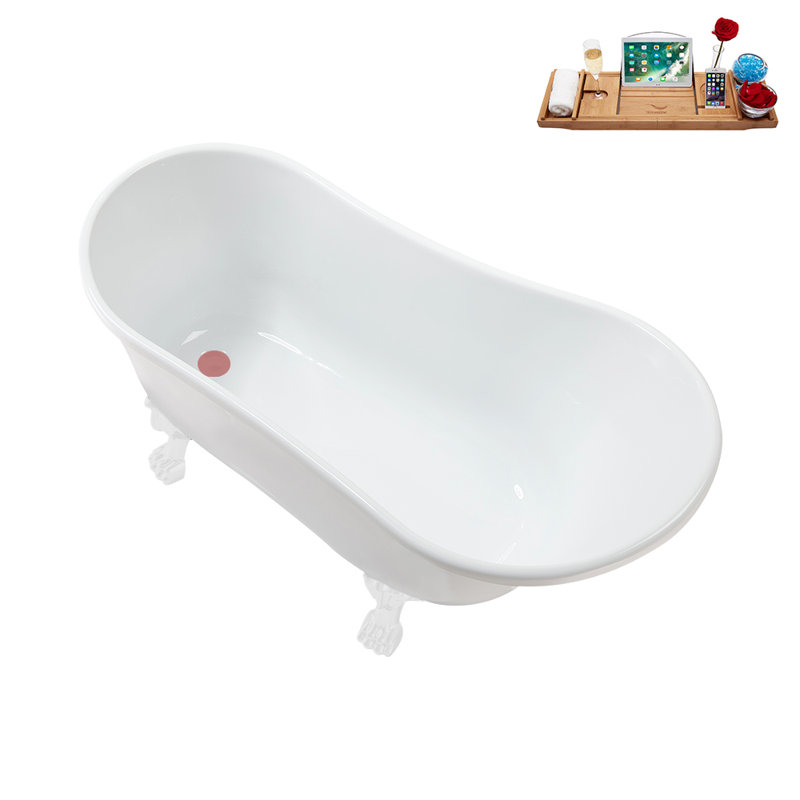 51.2'' x 25.6'' Soaking Acrylic Bathtub, Glossy White, Matte Pink