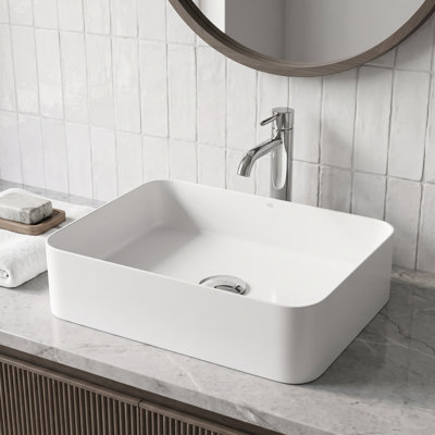 Lavabo de salle de bain rectangulaire minimaliste VIGO UltraThin ™ L 19 po x l 14 po blanc mat Matte Stone ™