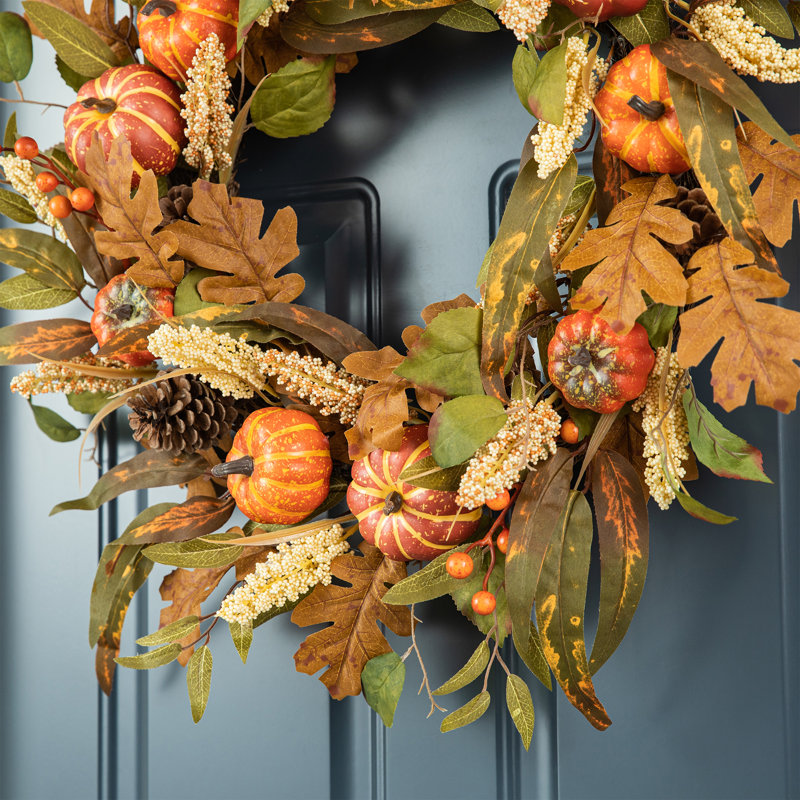 Fall Pumpkin Leaf Floral 24" Wreath
