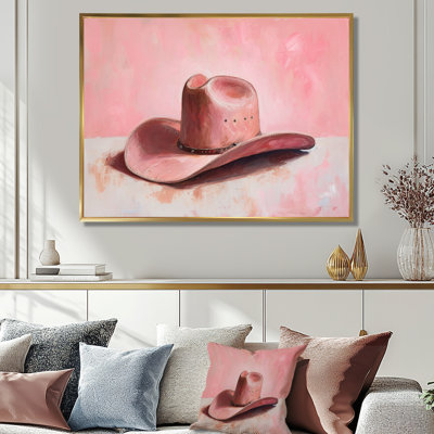 Minimalist Pink Cowgirl Hat - Cowgirls Wall Art Living Room