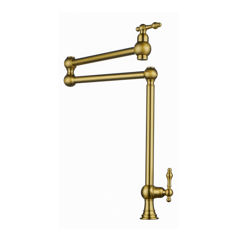 Deck Mounted Pot Filler With Double Handle Swing Folding Faucet In Solid Brass, Gold