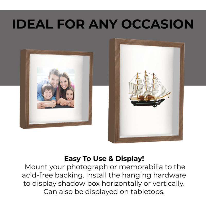 Aleighia Solid Wood Shadow Box Picture Frame, 12" W x 24" H, Brown