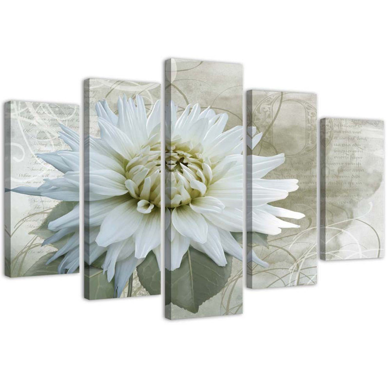 White Beige Flower - 5 Piece No Frame Set on Canvas