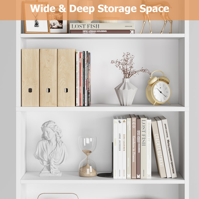 3-Pieces 82.5"H Wood Double 7-Tier Standard Bookcases, Home Library Bookcase Set, White