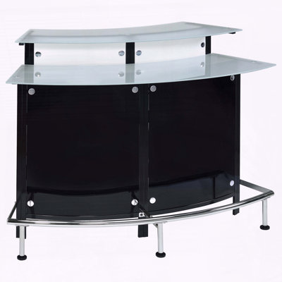 Keystone Black Curved Glass Top Home Bar Wine Cabinet – 60" W with Stemware & 8‑Bottle Wine Racks