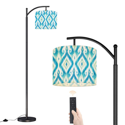  Lampe sur pied arc bleu blanc Ikat à motif géométrique abstrait et haut moderne avec abat-jour réglable en lin à 3 températures