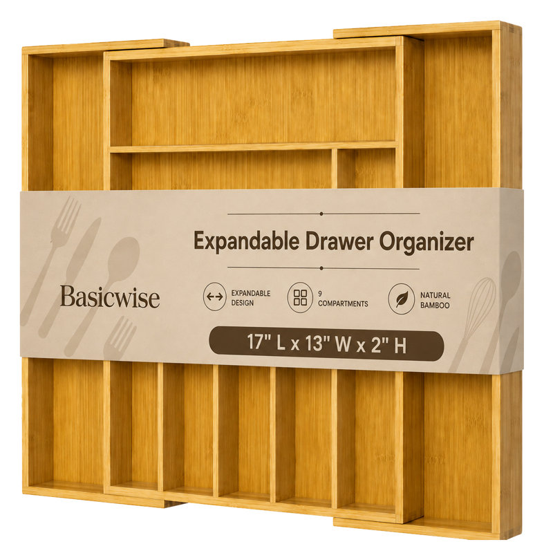 Plateau à couverts extensible en bambou et organisateur de tiroir de cuisine