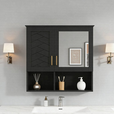 Armoire de toilette murale 30 po 2-en-1 avec tablettes réglables, portes à fermeture douce et miroir haute définition