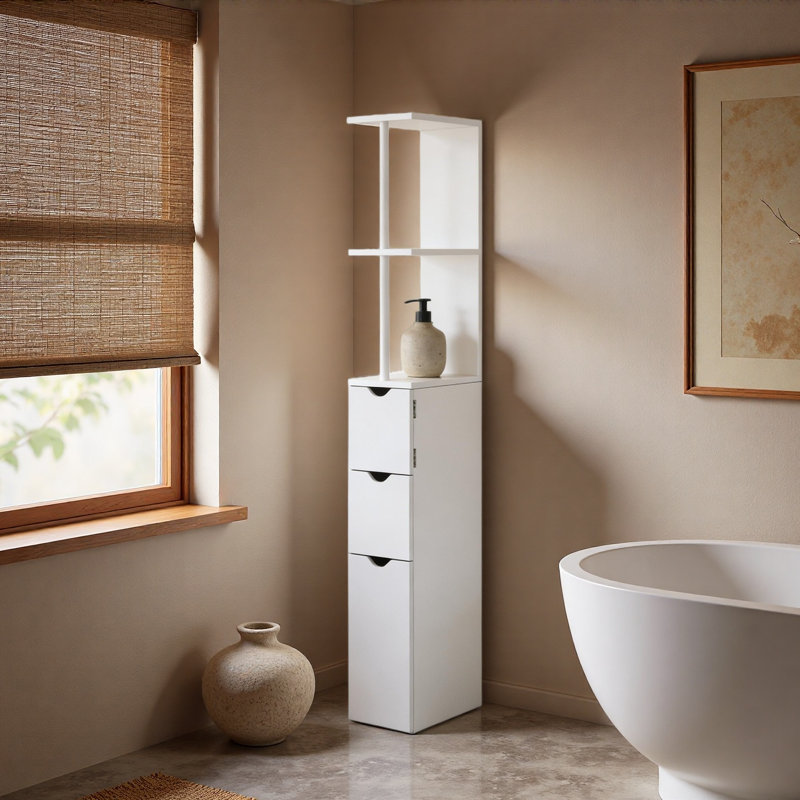 Storage Tower,Narrow Side Floor Organizer,Bathroom Storage Cabinet, White