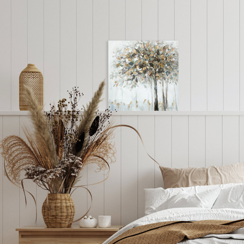 Gleaming Gold Tree - Reproduction d'art sur toile tendue, H 12 po x l 12 po x P 1,5 po