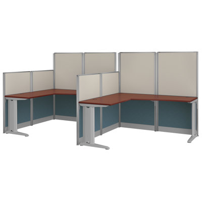 Regency Instant Office 63H x 129W 2 Person F-Shaped Cubicle Panel Workstation, Hansen Cherry