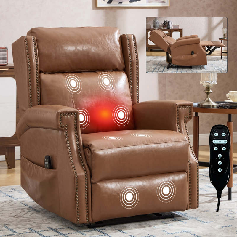Manual Recliner Chair in Faux Leather for Living Room with Heavy Duty Motion Mechanism, 8 vibrating nodes and 3 massage modes