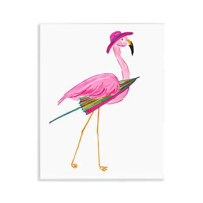 Art mural flamant rose avec parasol de plage par Julie DeRice