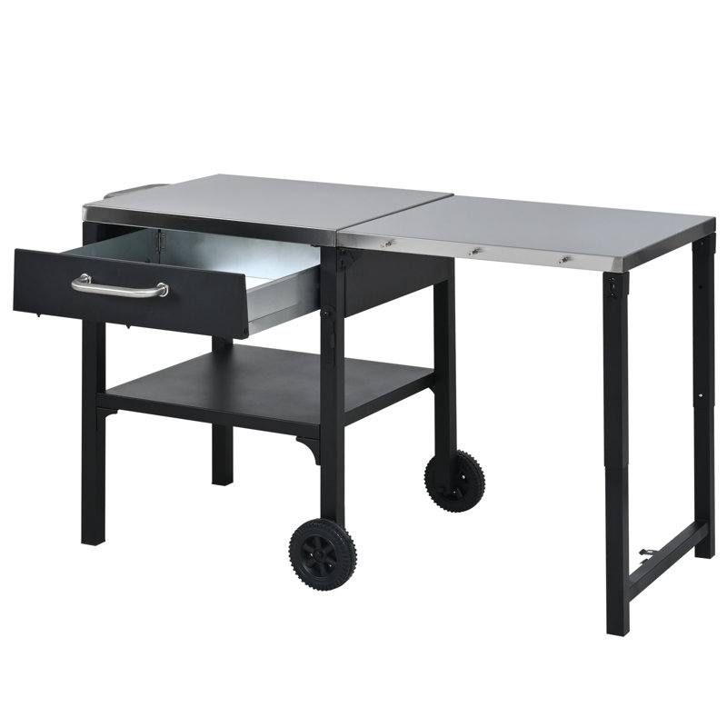 Chariot de cuisine avec chariot pliable et plateau de rangement pour la cour, Noir
