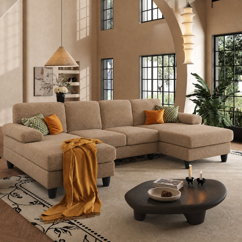 Upholstered 104 " Flannel Sofa, Camel