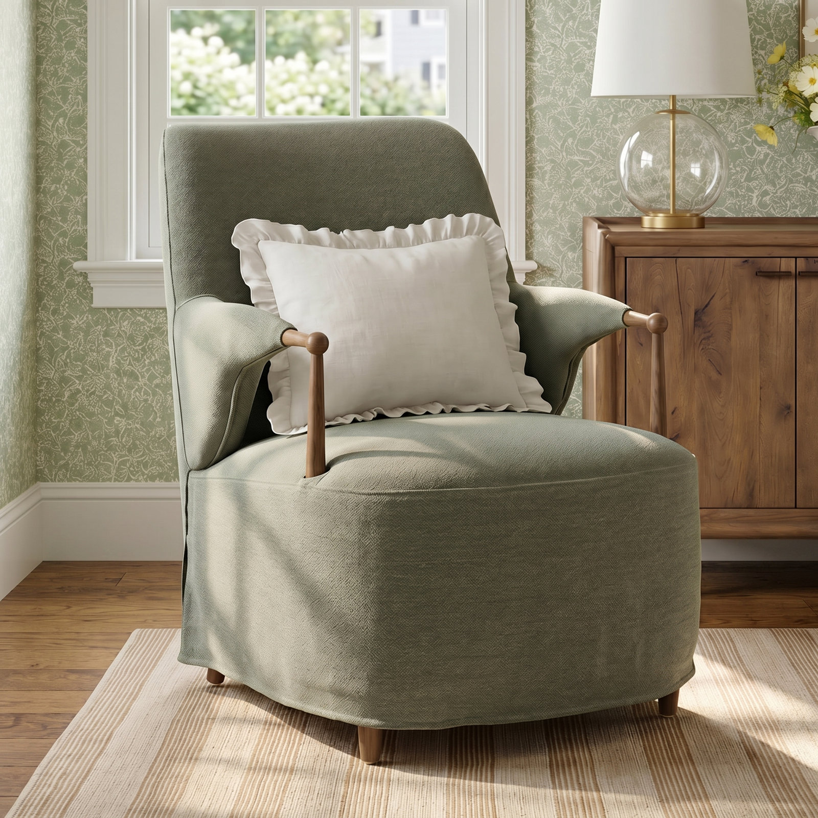 Brently Chair, Green Linen