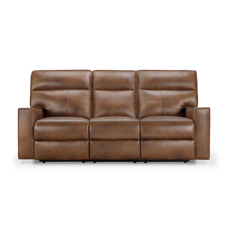 Canapé inclinable à accoudoirs carrés en cuir véritable de 83 po Chevelle, Cuir fleur camel