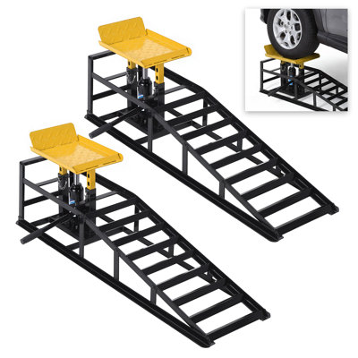 Rampes hydrauliques de voiture extra-plates (lot de 2), capacité de 5 tonnes, hauteur de levage de 25 à 41 cm, pour garage résidentiel, noir et jaune