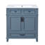 Meuble-lavabo de salle de bain 30 po avec lavabo en céramique, armoire de rangement en bois massif avec portes à fermeture douce, style rétro, bleu