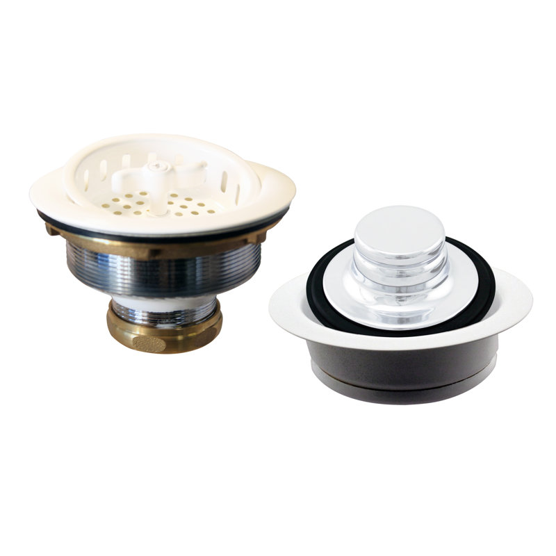 Kitchen Sink Basket Strainer with Waste Disposal Flange and Stopper Set, Powder Coat White