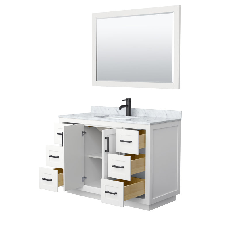 Ensemble de meuble-lavabo simple autoportant 48 po avec plateau en marbre Miranda, Blanc, Noir mat
