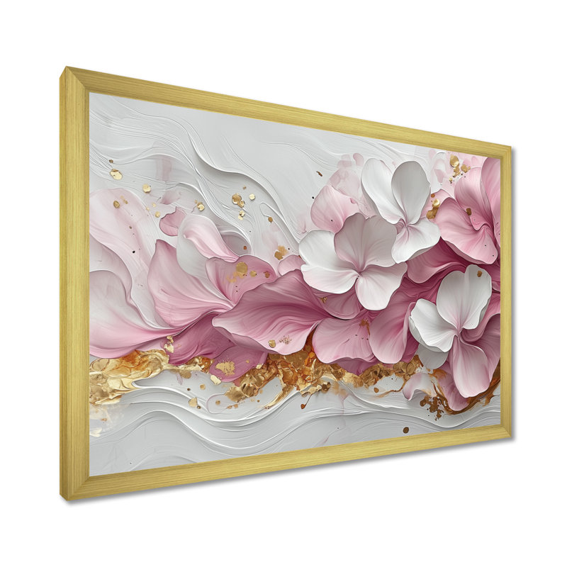 Or rose élégant veines de pétales de fleurs - art abstrait fleurs murales, Reproduction encadrée d'une seule photo sans pass